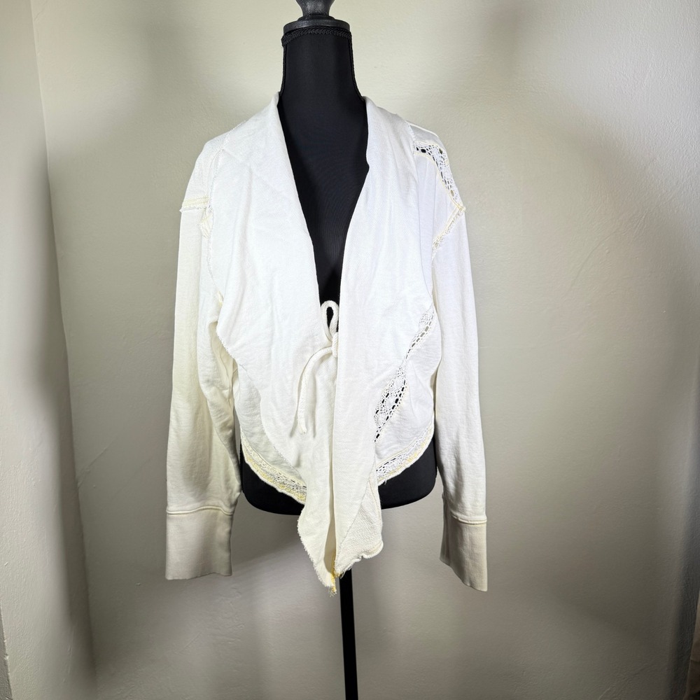 We The Free People Cardigan Womens XL White Tie Boho Lace Crochet Willow Beach